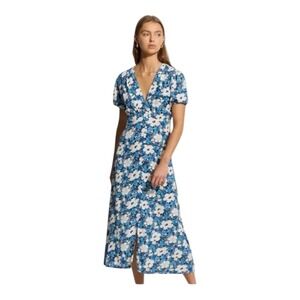 FAITHFULL THE‎ BRAND Women's Casual White Blue Floral Midi Dress US 6